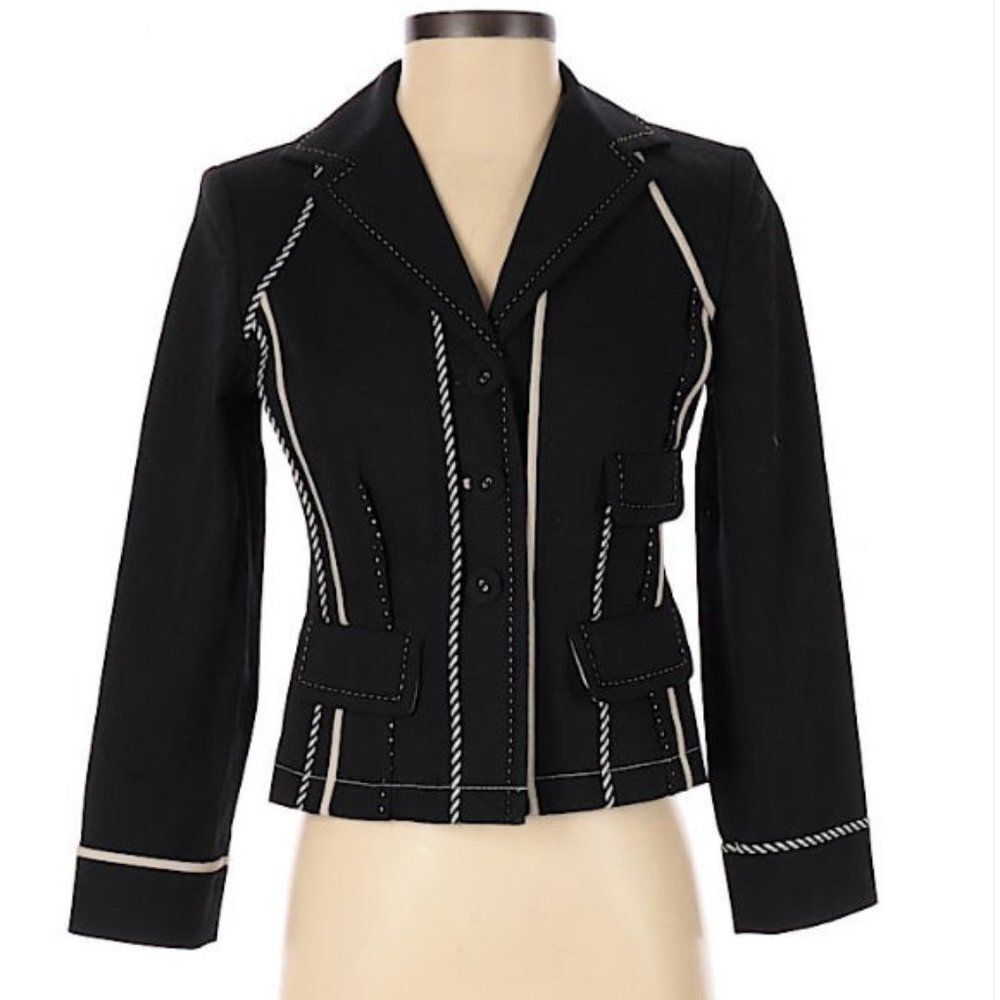 Anthropologie Black Blazer with White Rope-Style Trim